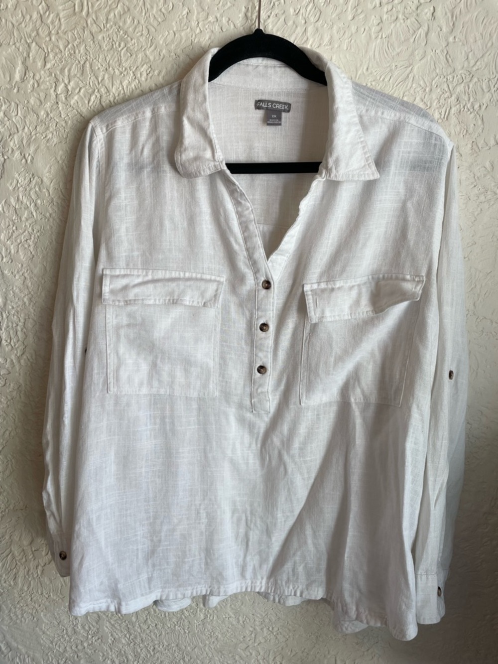 Falls Creek White Textured Linen Blend Button-Up Shirt